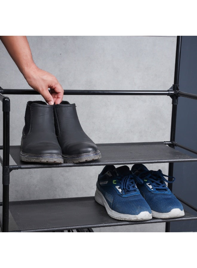 Royalford Portable Shoe Rack RF12781 with 4 Shelves and 8 Hooks, 10 kg Capacity, Strong Metal Rods, Easy to Assemble Multi-Purpose Storage for Shoes, Cap, and other Accessories - Image 3